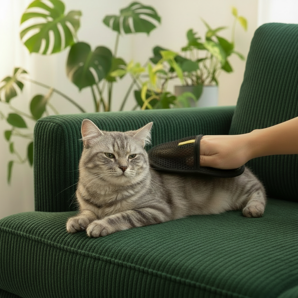 FluffWipe™ – Tierhaar- & Fussel-Entfernungshandschuh für Sofa, Kleidung & Kratzbaum